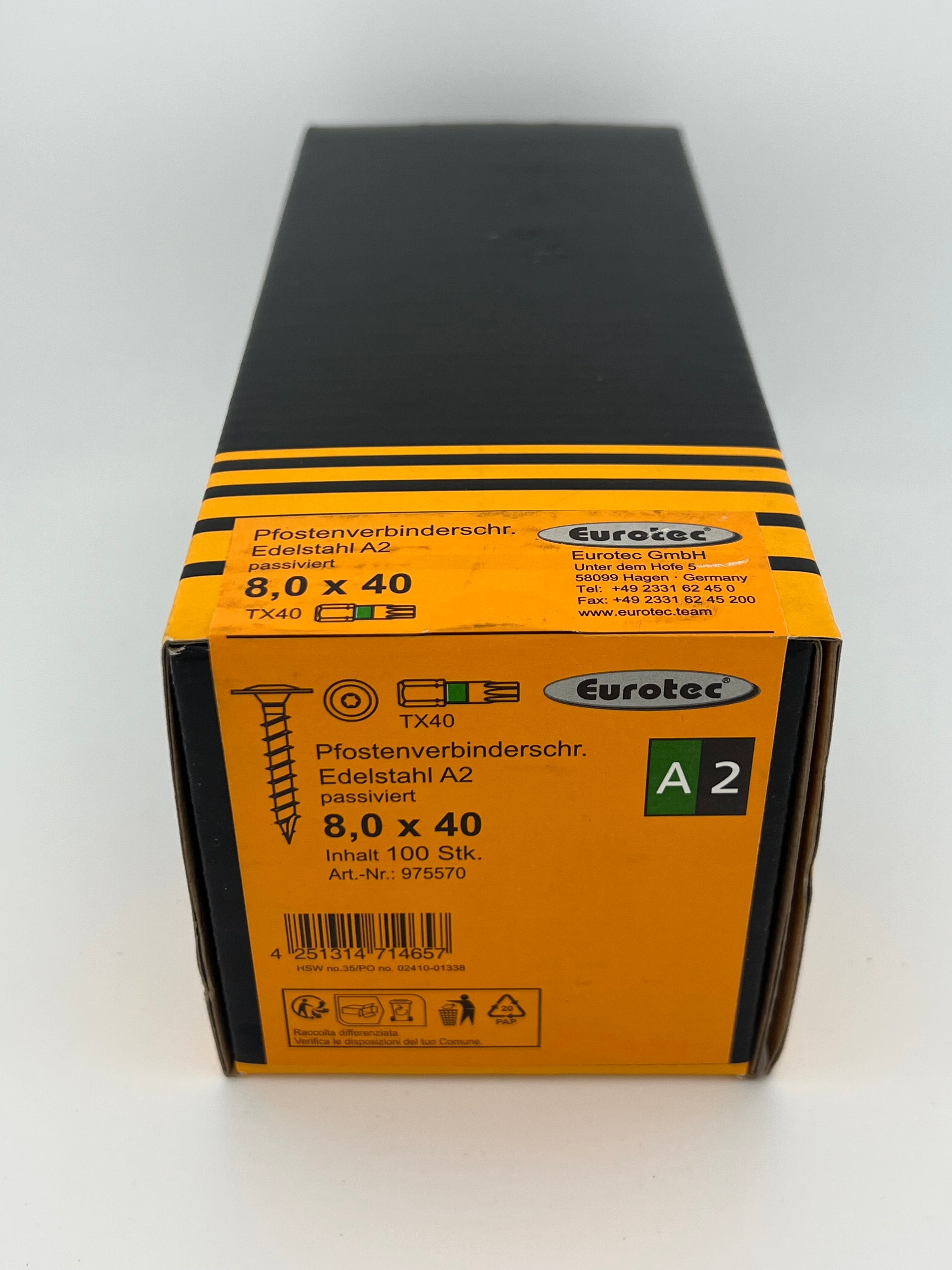 Pfostenverbinderschrauben Edelstahl A2 – 8,0 x 40 mm, 100 Stück