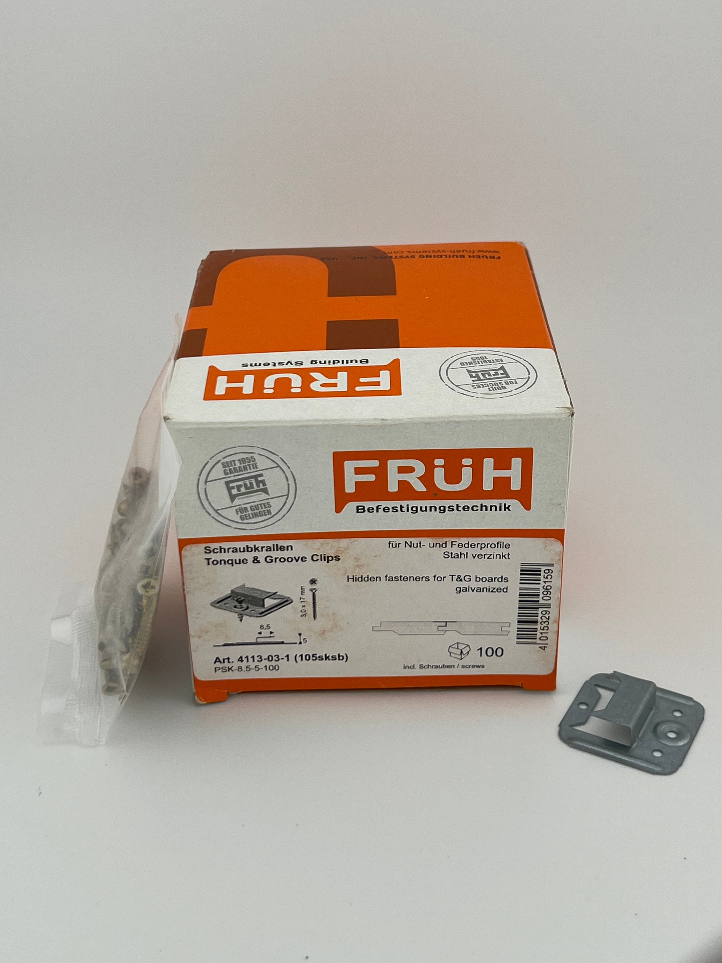 Schraubkrallen von Früh – Unsichtbare Befestigung für Profilhölzer (100 Stück, inkl. Schrauben, Stahl verzinkt)