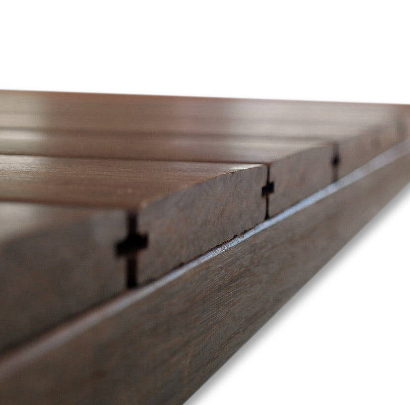 Moso Bambus Terrasse 20x155mm bombiert mit Nut und Feder, Frontansicht, Nahaufnahme Bombierung